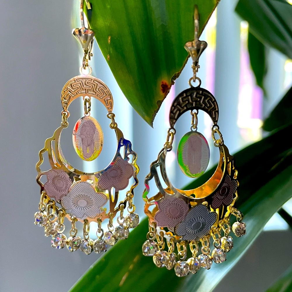 Virgen de Guadalupe earnings gold plated